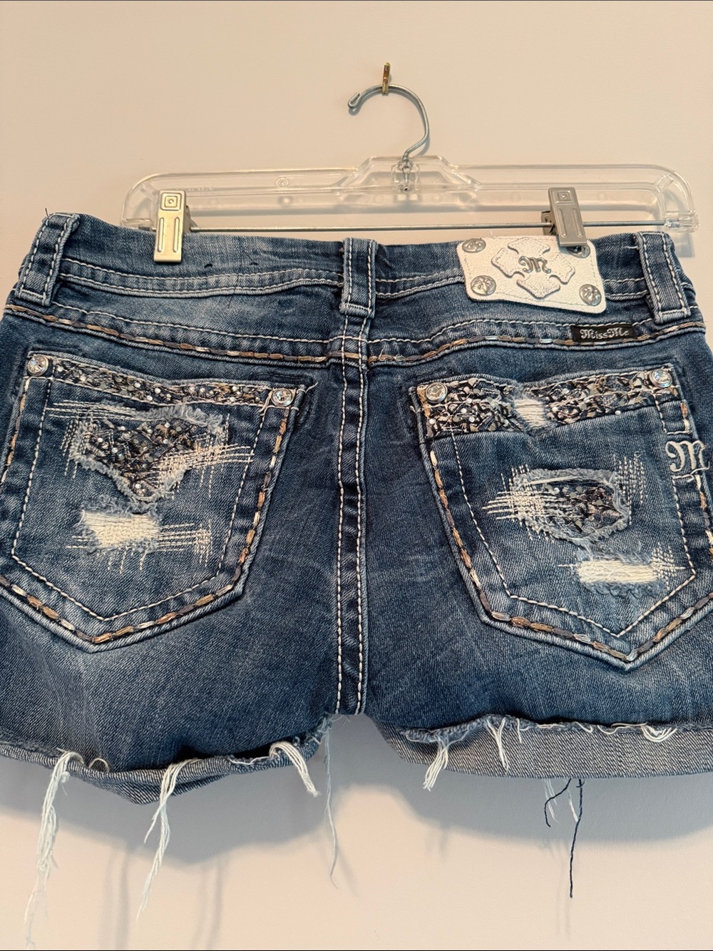 Miss Me Dark Blue Distressed Denim Shorts 29